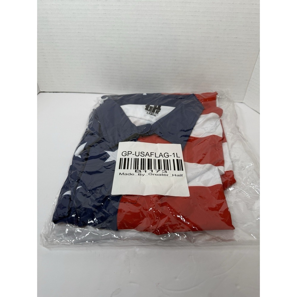 New Greater Half Polo Shirt Golf Short Sleeve Large Red White Blue American Flag